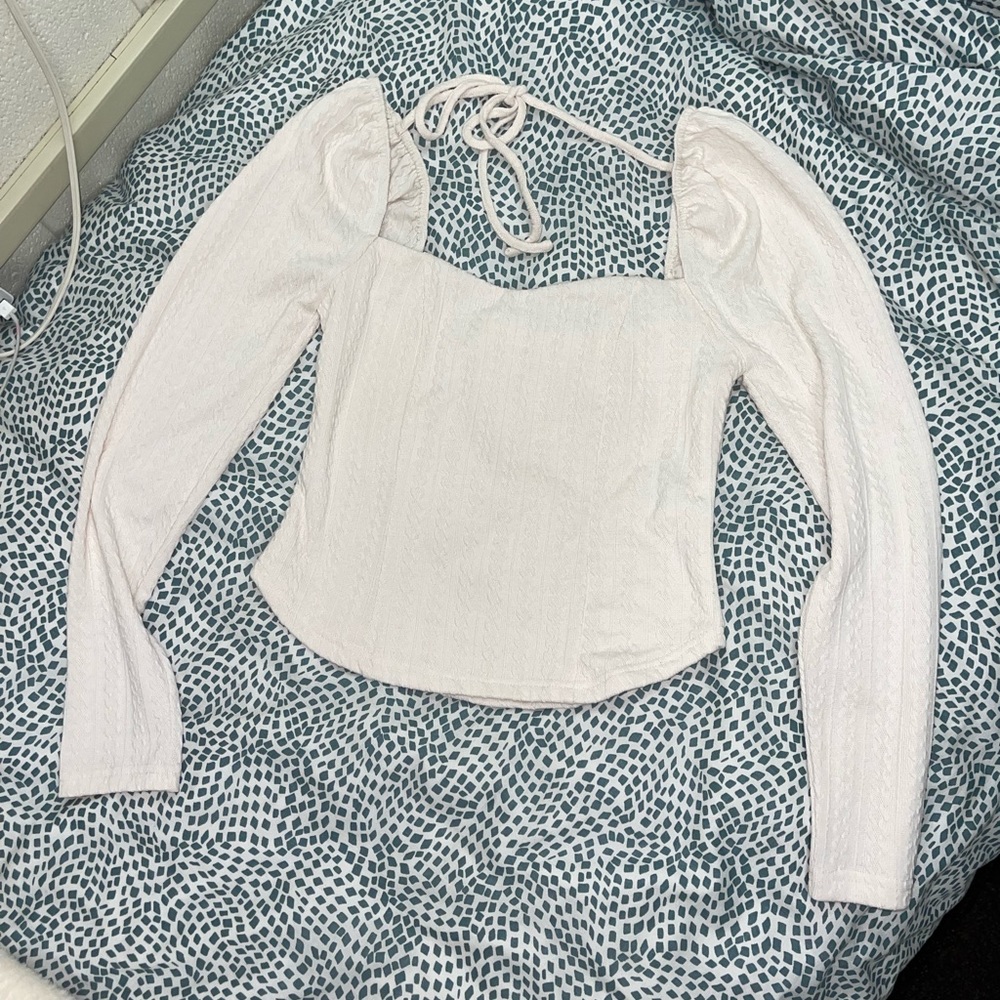 Cream, knit texture blouse